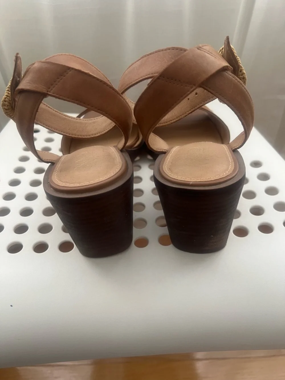 Crown Vintage Brown Leather Ankle-Strap Wedge Heel Sandals - Picture 3 of 4